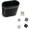 DELALO Backgammon Set di dadi (5 pezzi) con doppio cubo da 16 mm + 4 dadi da gioco da 12 mm - incl. tazza cubo in pelle PU nera con feltro verde - adatto per Tavla/Tavli/Nardi (1 set)