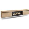 Skraut Home | Mobile TV Soggiorno | Ampio spazio a disposizione | 267x45x35 cm | TV di grande formato | Camino elettrico XXL | Sospeso, da appendere | Stile moderno | Rovere