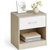 VASAGLE CUSTOS Collezione - Comodino, Tavolino con Cassetto, Maniglia, Scomparto Aperto, per Camera da Letto, Soggiorno, Beige Naturale e Bianco Classico LET619T67