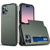 HAONANDE Custodia per iPhone 13 Mini 5.4 con Scomparto Carte Nascosto, Cover Antiurto in PC Rigido TPU Morbido, Custodia Sottile Opaca con Slot Scorrevole, Donna Uomo Verde scuro