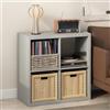 Furinno CUBICLE Mobile per Giradischi con Raccoglitore per Vinili, 4-Cube 1.2 Extra Spesso Raccoglitore per Dischi in Vinile, Scaffale Multimediale Aperto sul Retro per CD DVD Dischi, Grigio Chiaro
