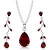 Crystalline Azuria Placcato oro bianco 18 carati, rosso granato a goccia con zirconi cristalli austriaci set collana orecchini