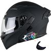 NIKANXIA Casco Moto Modulare Bluetooth ECE Doppia Visiera Altoparlanti Integrati(C,XL=61-62cm)