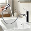 smtfcty Rubinetto da bagno con doccetta estraibile, miscelatore monocomando ad alta pressione, con 3 tipi di getto, miscelatore per lavabo caldo e freddo, per bagno, argento chiaro