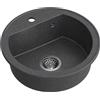 QUADRON Lavello rotondo | dimensioni 51 x 51 x 18 cm, diametro Ø 43, nero e acciaio | Lavello in granito JOHNNY 210 | lavello da incasso con foro per rubinetto | lavello da cucina a una vasca