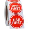 Hycodest 500 adesivi da 3,8 cm, con scritta Use First Stickers, etichette adesive a cerchio, carta lucida, colore rosso