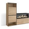 Skraut Home | Scarpiera | Mobile Salvaspazio | 167x145x35 cm | Camera da letto, stanza | Camino elettrico XXL | Stile moderno | Rovere