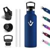 Motswedi Vikastar Thermos in acciaio inox, 500 ml, senza BPA, thermos con cannuccia, per scuola, sport, bicicletta, campeggio, blu scuro