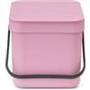 Brabantia Sort & Go Pattumiera 6L (Lilac Pink), Pattumiera cucina in plastica con maniglia, Secchio spazzatura salvaspazio con coperchio stay open rimovibile, Cestino umido facile da pulire