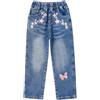 KIDSCOOL SPACE KIDSCOOL Bambine Jeans Ricamati 4-15 Anni Vita Elasticizzata a Coste Denim | Jeans ricamati con fiori per ragazze, pantaloni denim con farfalle e vita elastica comoda, perfetti per scuola e moda teen