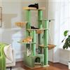 PAWZ Road Tiragraffi per gatti di grandi dimensioni, stabile con più livelli, amaca, 13 pali in sisalp (φ11 cm), grande sella, grotta, cestini, albero tiragraffi XXL, 170 cm, verde