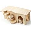 EnixwH 10,5 x 27 x 15 CM Casetta in Legno Criceto Gabbia Criceti Accessori Criceto | Casa Resistente, Rifugio Durevole, per Criceti Topolini Gerbillo Porcellino d'India Roditori (2 Camere)