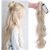 SEGO Extension Coda Capelli con Pinza Fascia Unica Coda di Cavallo Biondi Finti Mossi 60cm Claw in Hair Sintetici Posticci 150g - Biondo Cenere mix Biondo Decolorante