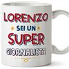 Mugffins Tazza Personalizzata in ceramica per GIORNALISTA uomo 11 oz / 350 ml - In italiano - Sei Super - Idea regalo per compleanno, anniversario, natale, laurea