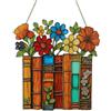 NymphFable Appendice Murale Rustica di Libri e Fiori, Targa in Legno Vintage con Pila di Libri per Angolo Lettura, Studio, Aula e Regali per Amanti della Lettura