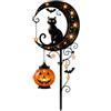 Generic Luce solare in metallo nero gatto luna da giardino con lampada a zucca appesa, resistente alle intemperie, decorazione paesaggistica a LED per Halloween, cortile, sentiero, patio, festival, ornamento
