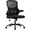 UEV Sedia a Rete con Supporto Lombare e Schienale, Sedia da Ufficio Ergonomica con Multi-Regolazione, Sedie da Scrivania Salvaspazio con Braccioli Ribaltabili, 65 x 58 x 100-110 cm, Nero