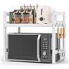Glovios Mensola Microonde Scaffale da Cucina, Ripiani per Microonde con 6 Ganci, Estensibile Porta Microonde,Supporto Microonde (Bianco)
