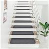 [en.casa] Set da 15 Tappeti Coprigradini per Scale Interne 65 x 24 cm Antiscivolo con Retro Adesivo - Rettangolare - Grigio Scuro