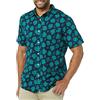 Amazon Essentials Camicia in Popeline a Maniche Corte Slim Uomo, Blu Marino Verde Acqua Stampa Foglie di Palma, XL