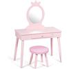 FANTASK Tavolo da toeletta per bambini 2 in 1 rosa e scrivania con specchio e sgabello rimovibili, tavolo cosmetico principesse rosa per ragazze