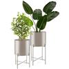 tectake® Set da 2 Portapiante, Portavasi, Supporto Piante per Esterno, Giardino, Balcone e Interno, Acciaio Verniciato, Vasi Rimovibili, Cuscinetti Antiscivolo, Arredamento casa Vaso Piante - Tortora