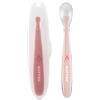 Nattou Mealtime - Set di 2 cucchiai in silicone per bambini, con contenitore, senza BPA, 16 cm, rosa cipria