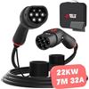 MCEVKELN Cavo Tipo 2 22KW |32A | Trifase, Cavo di Ricarica Auto Elettrica da Tipo 2 a Tipo 2 | 7m EV Cavo Modo 3 per Veicoli Elettrici e Hybrid con Porta IEC 62196-2, con Borsa