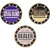 GOGO set di 3 Bottoni da Poker in metallo con scritta in inglese: Small Blind, Big Blind e Dealer Gettoni da poker, Pulsante del dealer