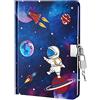 WERNNSAI Astronauta Diario per Ragazzi - Luminoso Quaderno Regalo per Bambini Viaggio Privato Quaderni Copertina Rigida Block Note A5 a Righe Memo Blocco Note da Scrivere con Serratura e Chiavi