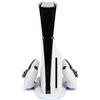 Konix Stazione di raffreddamento Power Station Cool & Charge Dock console PS5 Slim - Supporto di 2 controller DualSense - Illuminazione RGB - Bianco