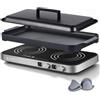 AMZCHEF 3000W Piano cottura induzione 2 fuochi, Piastra a induzione doppia Portatile con Bistecchiera Rimovibile, 9 Livelli di Potenza/Temperatura, per BBQ Interno e Camper, Grigio Ferro