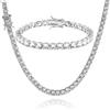 putouzip Set di gioielli da uomo con collana e bracciale a catena da tennis placcato oro 18 K da 3/4/5 mm, taglio rotondo, con diamanti finti