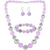 FULU AUTUMN 3 Pcs Parure di Gioielli, Set di Collana con Perle Grandi, Bracciale e Orecchini, Regalo di Compleanno per Donna, Pietra, Nessuna pietra preziosa