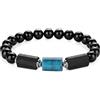 COAI Bracciale Uomo Elastico con Perline Tormalina Nera 8mm e Pietre Grezze di Apatite, Bracciale Tormalina Nera Uomo