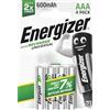 Energizer Recharge Universal - Batterie Ricaricabili AAA (Confezione da 4) - Pile 600 mAh NiMH - pronte all'uso - potenza di lunga durata - 100% imballaggio riciclabile privo di plastica