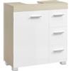 VASAGLE Mobile Sottolavabo per Bagno, Mobiletto da Bagno, 3 Cassetti Laterali, 2 Scomparti dietro l'Anta, Piedini, 30 x 60 x 64 cm, Bianco Nuvola e Beige Naturale BBK514LL01