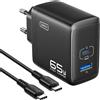 INIU 65W Caricatore USB C Alimentatore, 2 Porto USBA-USBC Adattatore di Alimentazione, Compatto e Salvaspazio, Caricabatterie Veloce per MacBook iPad Pro Air, iPhone 16 15 14 Pro Max, Galaxy S24 ecc