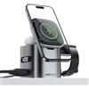 ACEFAST Stazione di ricarica rapida Qi2 6 in 1 da 25 W GaN wireless per iPhone 17 serie 16, con cavo retrattile USB C da 100 W, supporto magnetico per caricabatterie wireless per iWatch, per Samsung