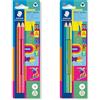 STAEDTLER Matite triangolari spesse Noris jumbo Happy in strisce colorate, elevata resistenza alla rottura, durezza 2B, 2 matite in cartoncino, 119 BK2 HA