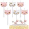 Decoraparty 6 Candeline a Forma di Gattino, Candele Tema Gatto di Cera per Torta di Compleanno Femmina Bambina, Decorazione Festa, Party, Rosa e Bianco - Altezza h 2 cm