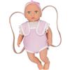 LullaBaby Bambola con trasportino, 36 cm con Occhi Verdi | Bambola da 36 cm con corpo morbido, occhi verdi, salopette, fascia per capelli e trasportino rosa, 2+ anni