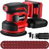 DEKOPRO Levigatrice Orbitale a Batteria: DEKOPRO Levigatrice Rotorbitale con 1 Batteria 2000mAh, Orbitale per Legno da 125 mm, 13000 RPM, con Sacchetto per la Polvere e 15 Fogli di Carta Vetrata Rosso