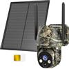 DFGRD 4G LTE Fototrappola con SIM e Scheda SD, 2K Telecamera Esterna con Pannello Solare Senza Fili, 360° PTZ Visione Notturna a Colori e Infrarossi, Rilevamento PIR, Audio 2 Vie, IP66