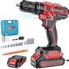 Olubfdh Trapano Avvitatore Batteria 21V, con Batterie 1×2000mAh, coppia 45 Nm max, 25 + 3 livelli di coppia (2 marce e LED), per casa e giardino fai da te (Rosso)