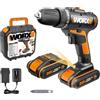 Worx WX101.1 -Trapano avvitatore a batteria, 20 V di potenza, per forare e avvitare, con 2 batterie agli ioni di litio, caricatore e valigetta