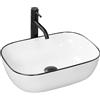 Rea - Lavabo Da Appoggio Marbel Lavandino Bagno 465 X 330 X 135 mm Ceramica (Bianco/Nero)