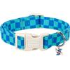 Unique style paws Collare per cani a quadri blu, collare per cani in cotone primaverile estivo con ciondolo a girandola, fibbia a sgancio rapido, anello a D in metallo resistente, collare per cani a