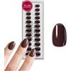 DOONAILS® Set di 30 unghie finte a pressione in gel morbido, colore Cafe Noir, corte rotonde, marrone scuro, copertura completa, 15 misure, 7-14 mm, lunghezza 14 mm