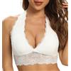 SHEKINI Reggiseno sexy da donna allacciato al collo per donna reggiseno in pizzo con scollo a V imbottito coppe morbide crop top, bianco, L
